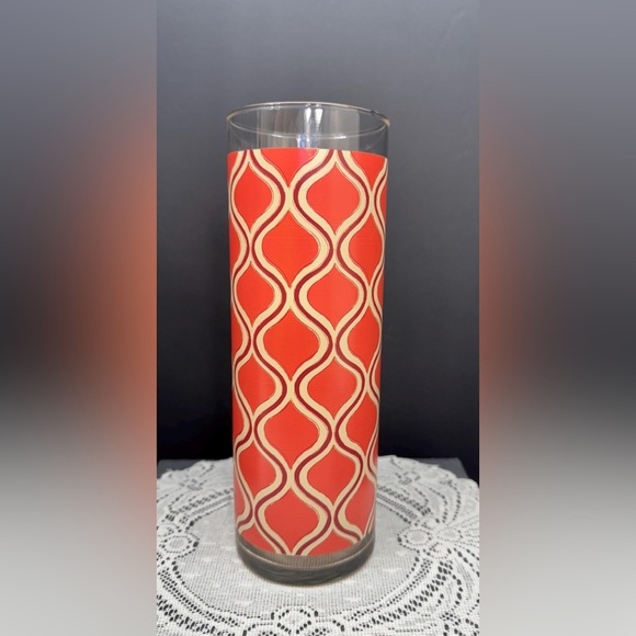 Vintage Decor 10” Retro Orange Geometric Glass Vase Mid-Century Modern Kitschy - Picture 3 of 4